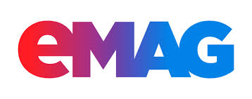 The official eMAG logo featuring the word "eMAG" in bold letters with a vibrant color gradient transitioning from red to blue on a white background.